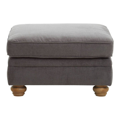 Orsina Spencer Grey Fabric Footstool – Round Ottoman with Brown Legs