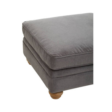 Orsina Spencer Grey Fabric Footstool – Round Ottoman with Brown Legs