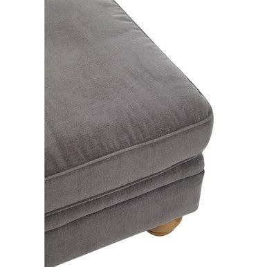 Orsina Spencer Grey Fabric Footstool – Round Ottoman with Brown Legs
