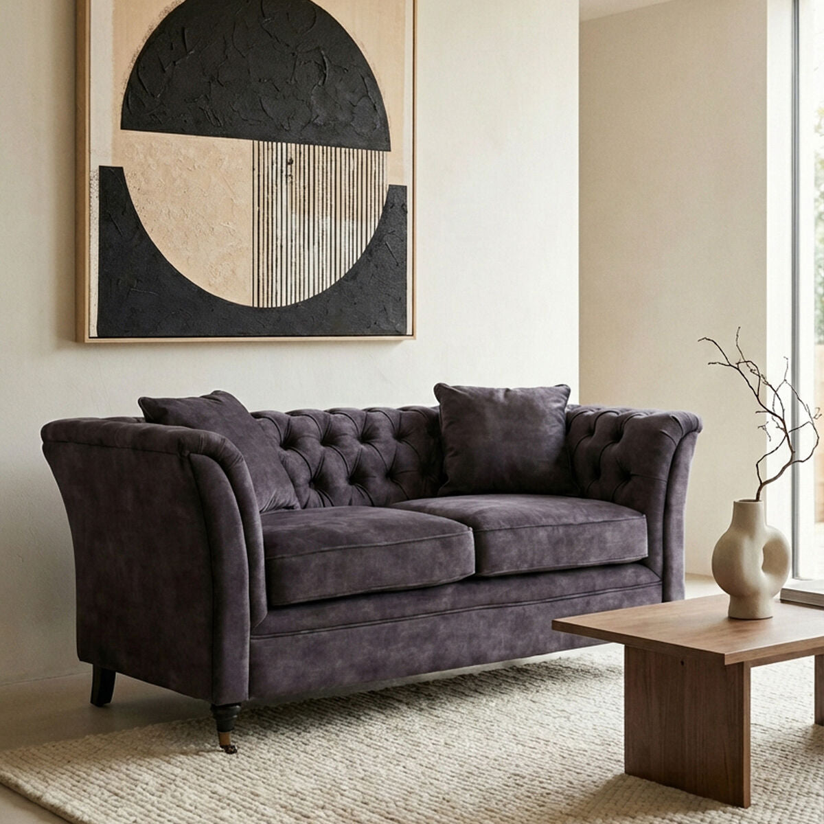 Orsina Sabrina 2 Seater Grey Velvet Sofa | Button Tufted Loveseat