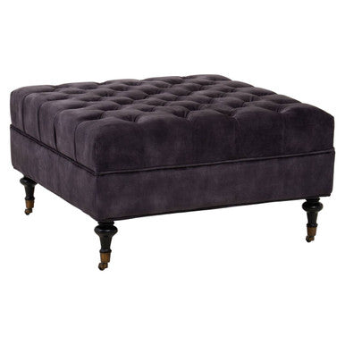 Orsina Sabrina Grey Velvet Ottoman – Tufted Footrest with Castor Wheels