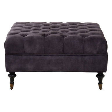 Orsina Sabrina Grey Velvet Ottoman – Tufted Footrest with Castor Wheels