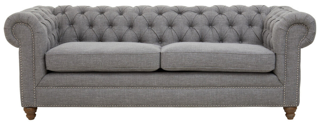 Orsina Stella 3 Seater Grey Linen Chesterfield Sofa – Tufted Design