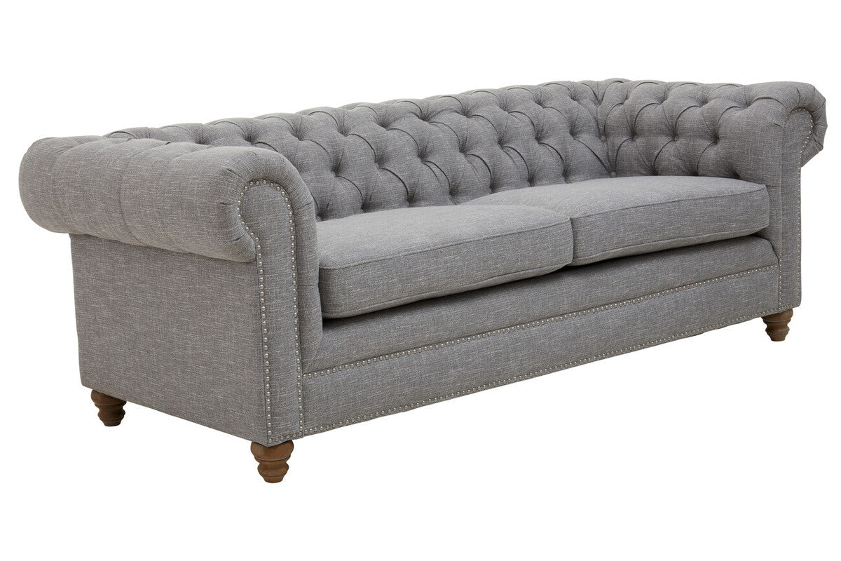 Orsina Stella 3 Seater Grey Linen Chesterfield Sofa – Tufted Design