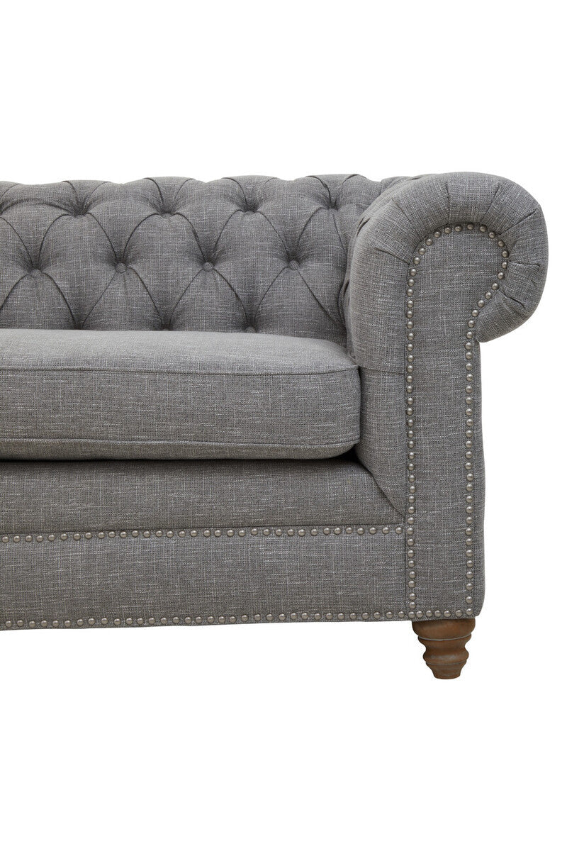 Orsina Stella 3 Seater Grey Linen Chesterfield Sofa – Tufted Design