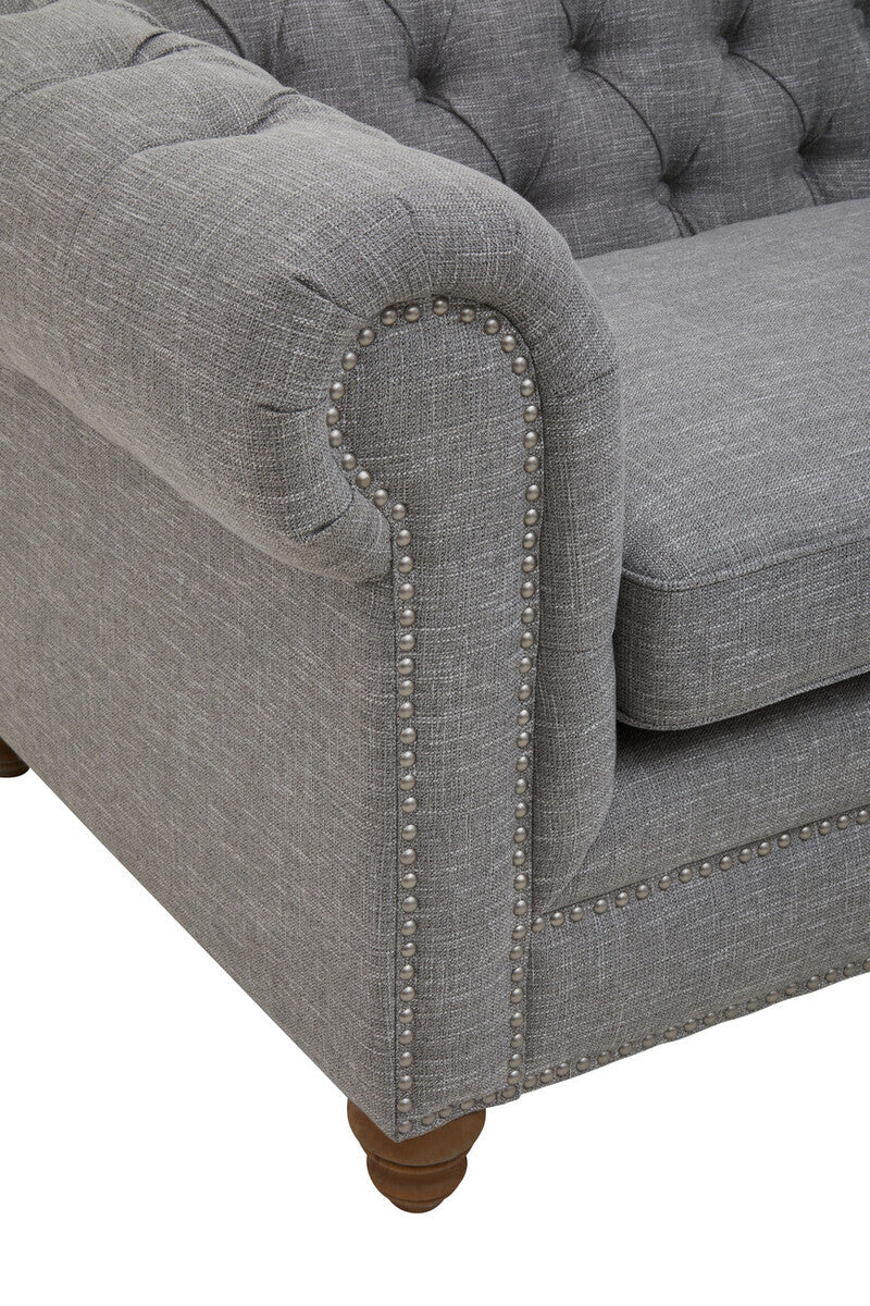 Orsina Stella 3 Seater Grey Linen Chesterfield Sofa – Tufted Design