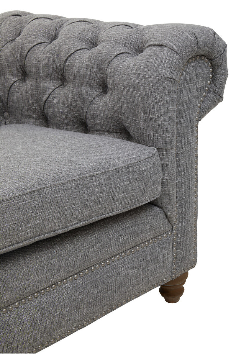Orsina Stella 3 Seater Grey Linen Chesterfield Sofa – Tufted Design