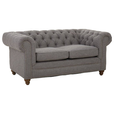 Orsina Stella 2 Seater Grey Linen Sofa – Tufted Chesterfield Loveseat