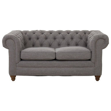 Orsina Stella 2 Seater Grey Linen Sofa – Tufted Chesterfield Loveseat