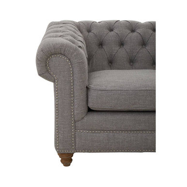 Orsina Stella 2 Seater Grey Linen Sofa – Tufted Chesterfield Loveseat