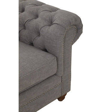 Orsina Stella 2 Seater Grey Linen Sofa – Tufted Chesterfield Loveseat