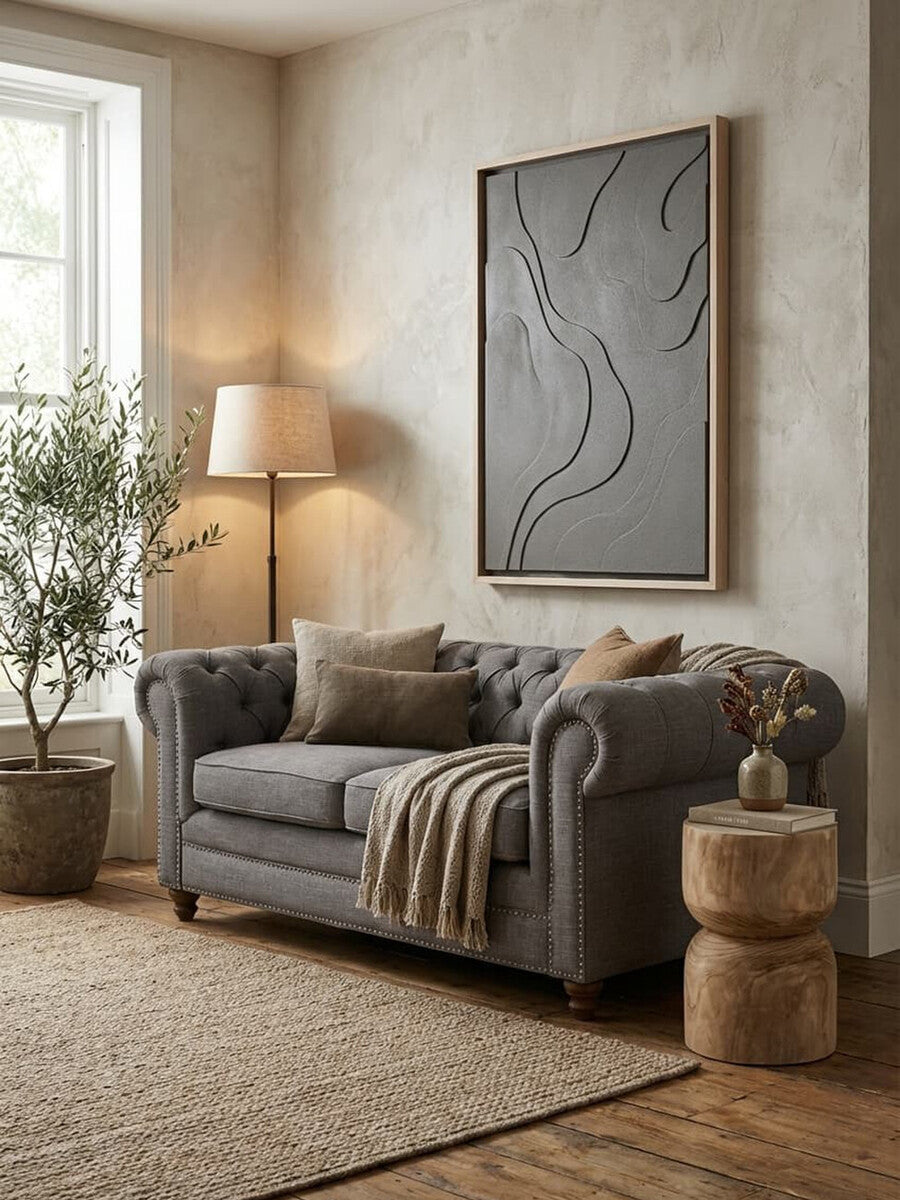 Orsina Stella 2 Seater Grey Linen Sofa – Tufted Chesterfield Loveseat
