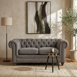 Orsina Stella 2 Seater Grey Linen Sofa – Tufted Chesterfield Loveseat