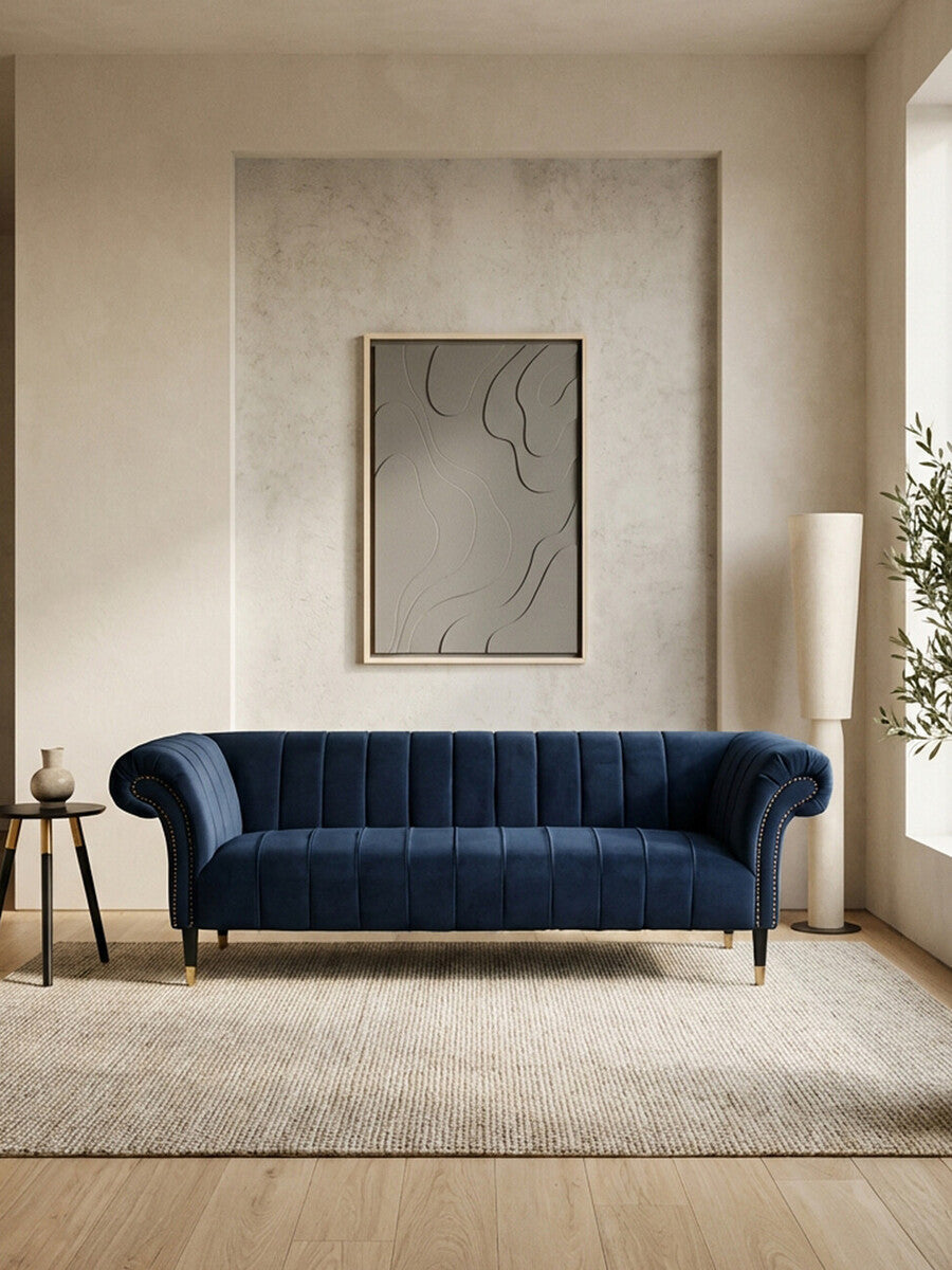 Orsina Siena 3 Seater Midnight Blue Velvet Sofa with Channel Tufting