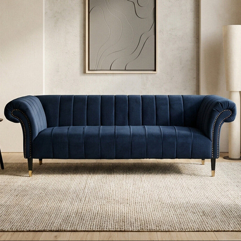 Orsina Siena 3 Seater Midnight Blue Velvet Sofa with Channel Tufting