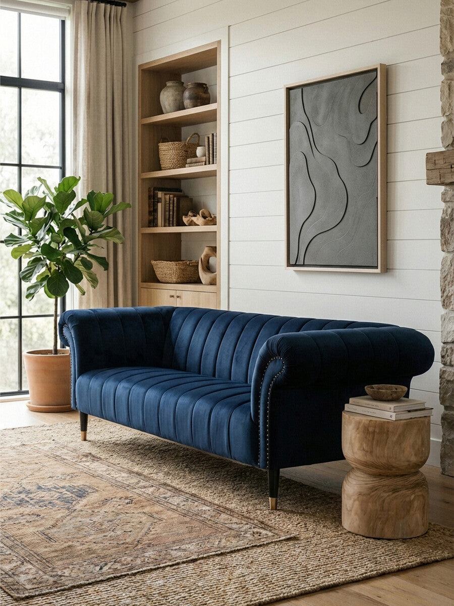 Orsina Siena 3 Seater Midnight Blue Velvet Sofa with Channel Tufting