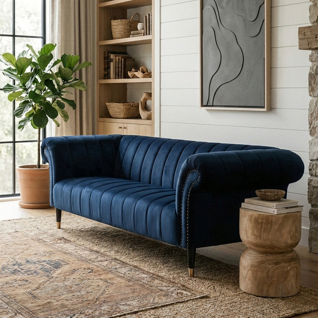 Orsina Siena 3 Seater Midnight Blue Velvet Sofa with Channel Tufting