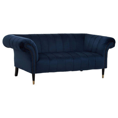 Orsina Siena 2 Seater Midnight Blue Velvet Sofa | Channel Tufted