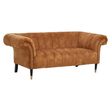 Orsina Siena Gold Velvet 2-Seater Sofa – Channel Tufted Loveseat