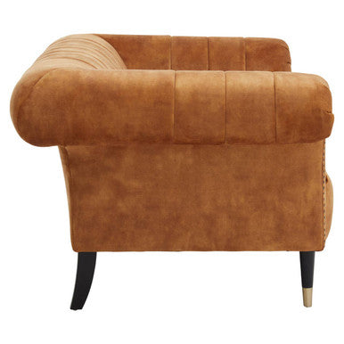 Orsina Siena Gold Velvet 2-Seater Sofa – Channel Tufted Loveseat