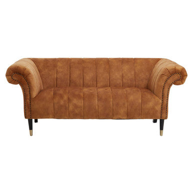Orsina Siena Gold Velvet 2-Seater Sofa – Channel Tufted Loveseat