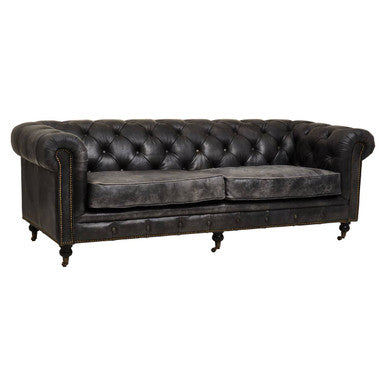 Orsina Hoxton 3 Seater Antique Black Chesterfield Leather Sofa
