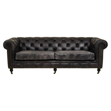 Orsina Hoxton 3 Seater Antique Black Chesterfield Leather Sofa
