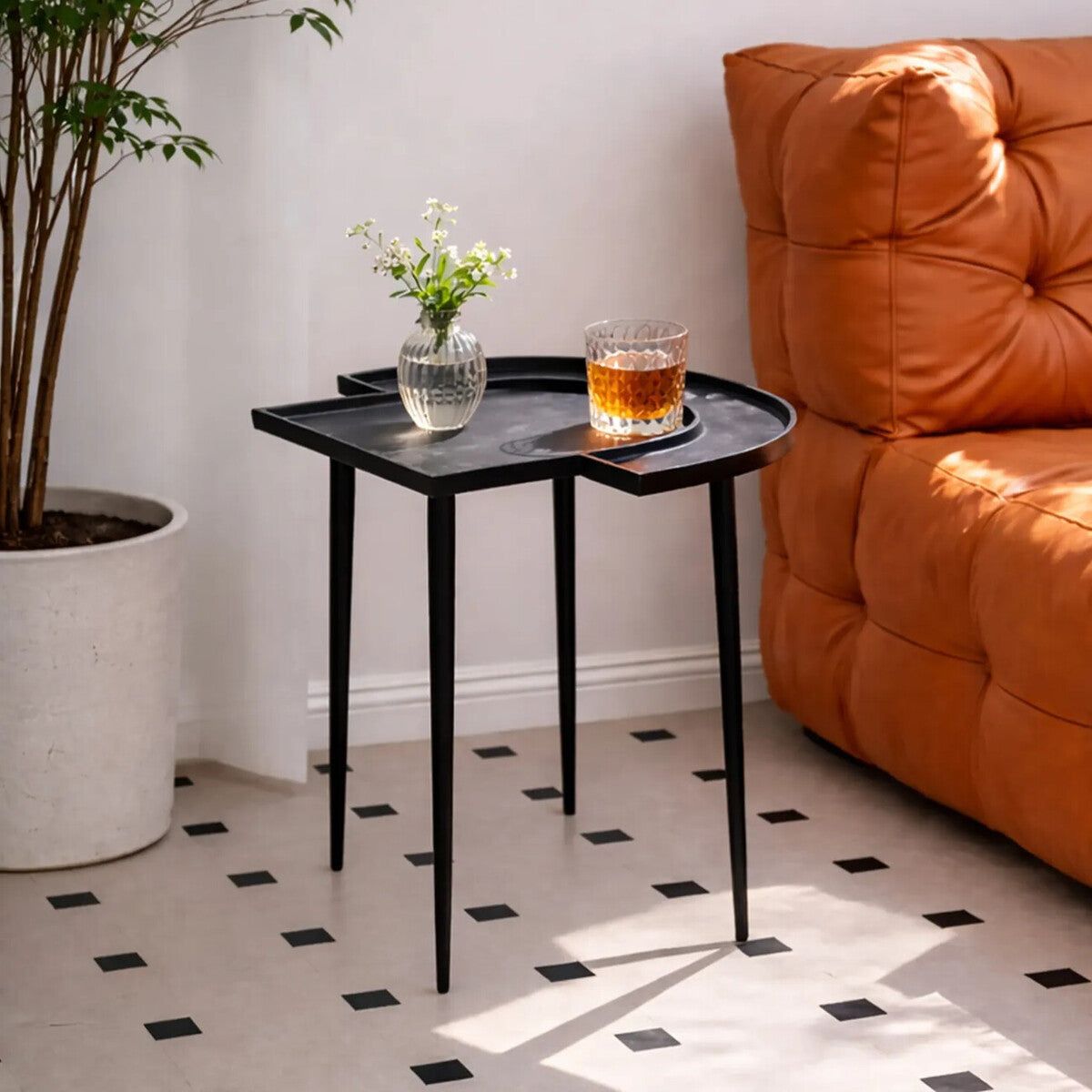 Orsina Simbolo Black Nickel Abstract Metal Side Table | Modern Frame