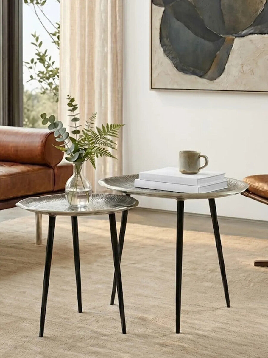 Orsina Silva Nesting Side Tables – Set of 2 Silver Oak & Black
