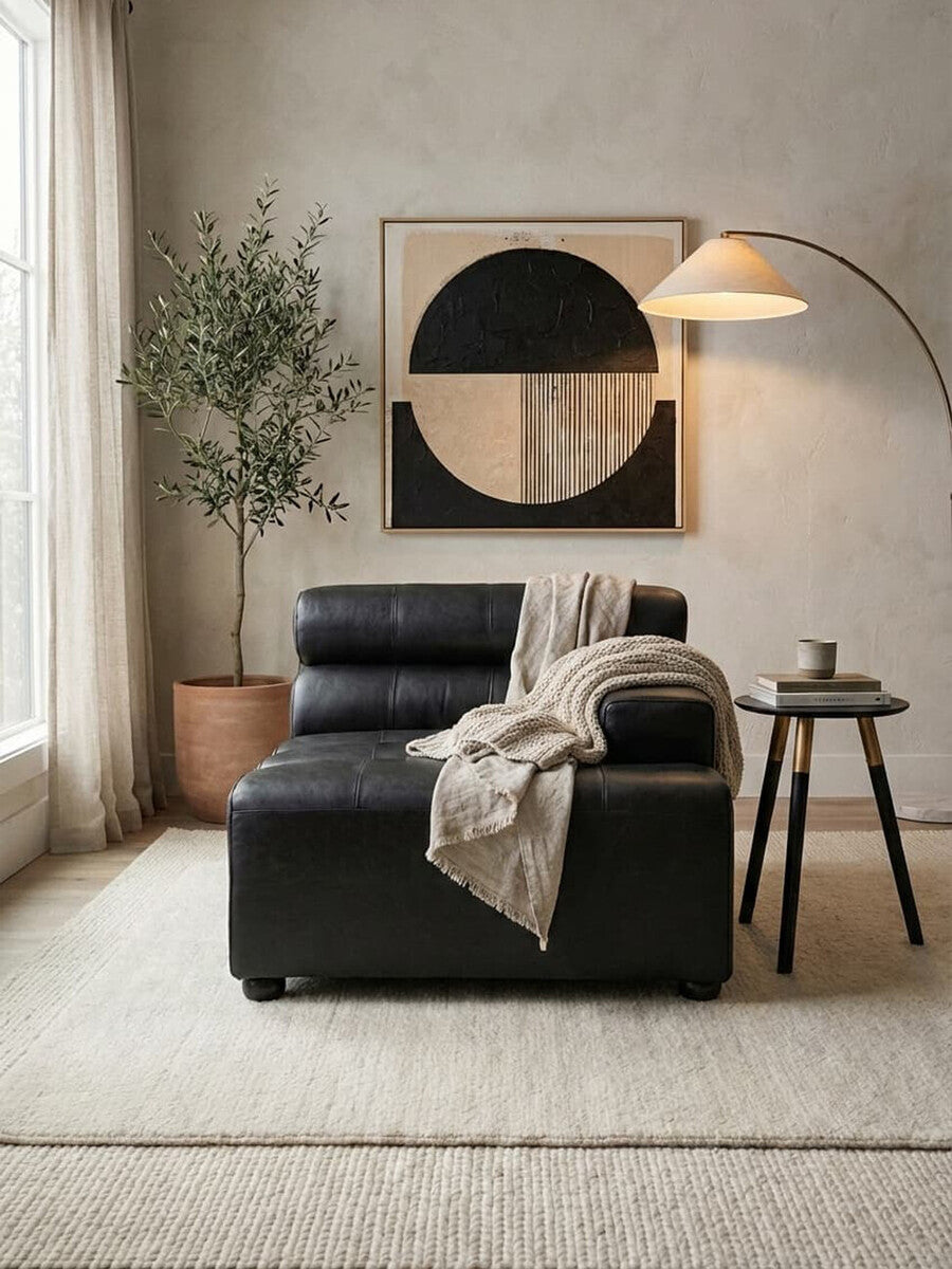 Orsina King Right Arm Modular Sofa – Antique Black Leather