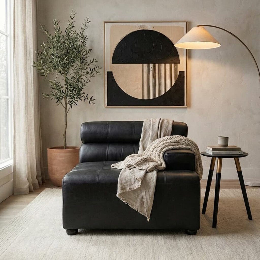 Orsina King Right Arm Modular Sofa – Antique Black Leather