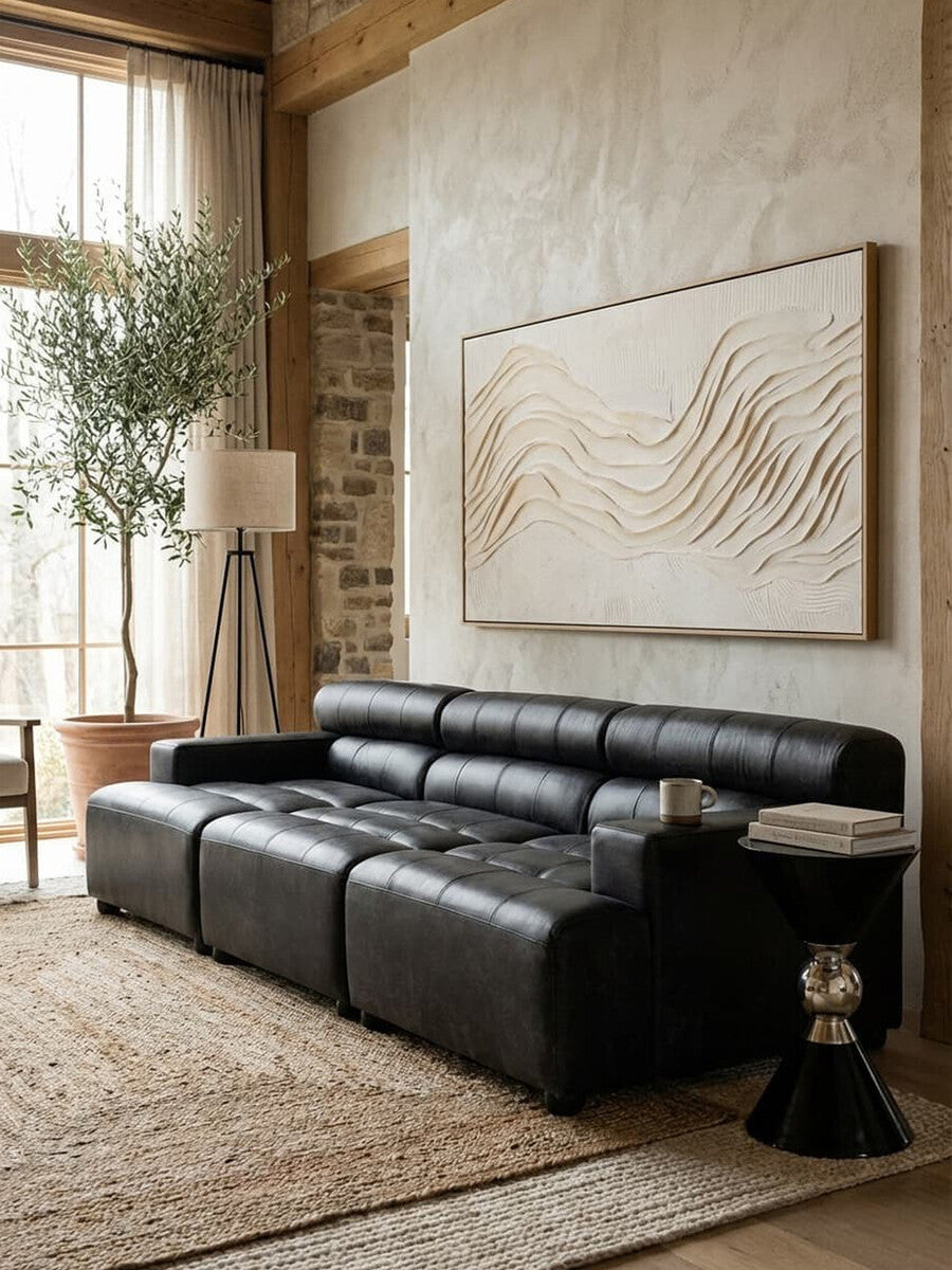 Orsina King Right Arm Modular Sofa – Antique Black Leather
