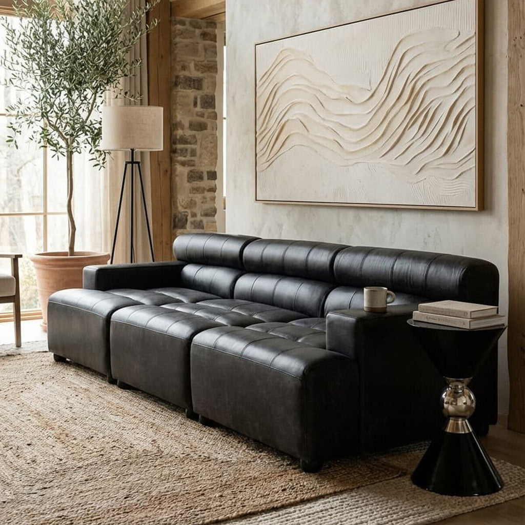 Orsina King Right Arm Modular Sofa – Antique Black Leather