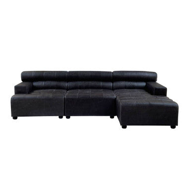 Orsina King Antique Black Leather Modular Right Arm Chaise Sofa