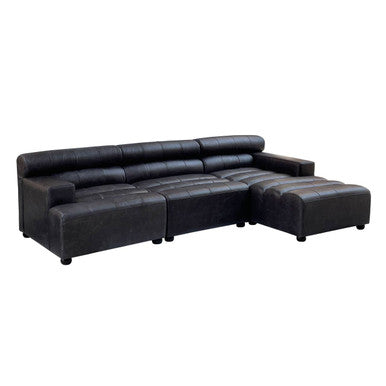 Orsina King Antique Black Leather Modular Right Arm Chaise Sofa