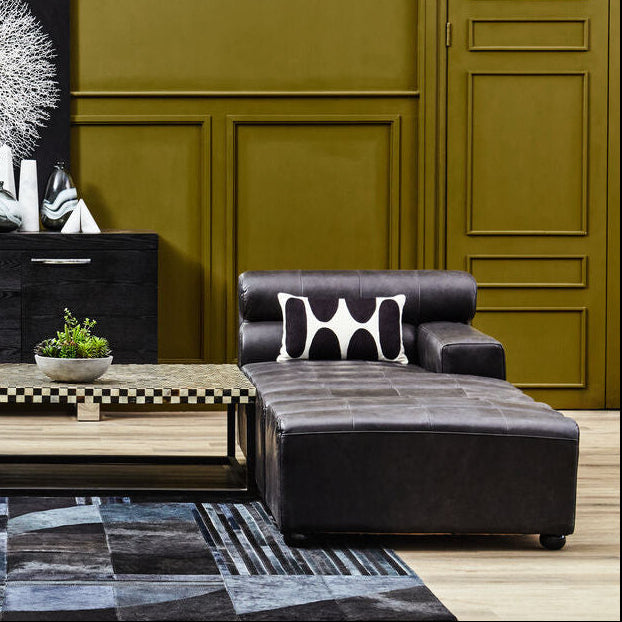 Orsina King Antique Black Leather Modular Right Arm Chaise Sofa