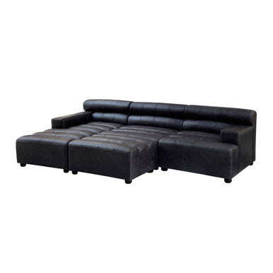 Orsina King Antique Black Leather Modular Ottoman | Modern Footstool
