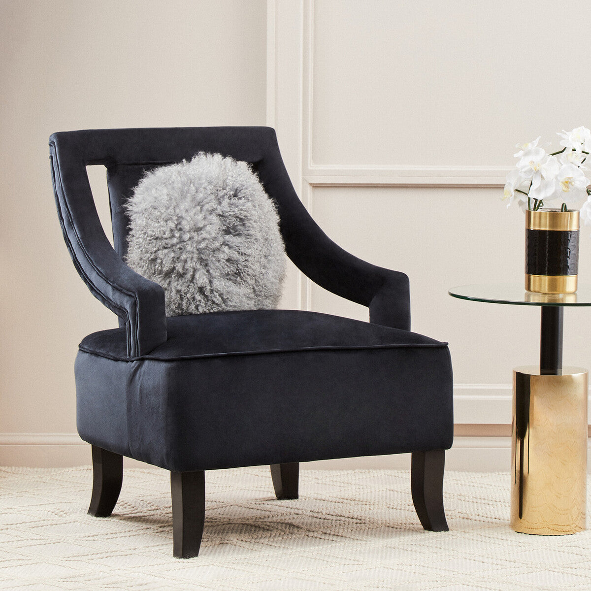 Orsina Faye Black Velvet Accent Chair | Mid-Century Modern Armchair