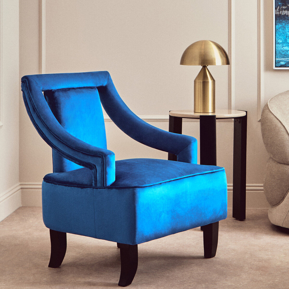 Orsina Faye Midnight Blue Velvet Accent Chair | Modern Lounge Seating