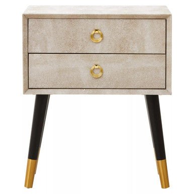 Orsina Cadio Faux Shagreen 2-Drawer Bedside Table with Gold Accents