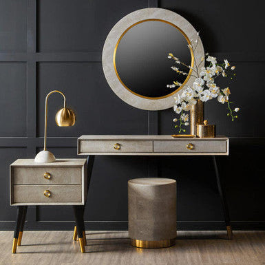 Orsina Cadio Faux Shagreen 2-Drawer Bedside Table with Gold Accents