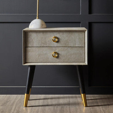 Orsina Cadio Faux Shagreen 2-Drawer Bedside Table with Gold Accents
