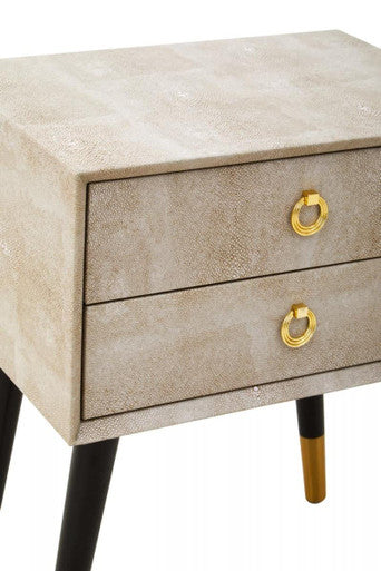Orsina Cadio Faux Shagreen 2-Drawer Bedside Table with Gold Accents