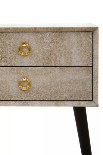 Orsina Cadio Faux Shagreen 2-Drawer Bedside Table with Gold Accents