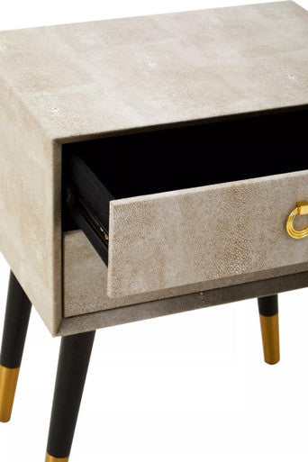 Orsina Cadio Faux Shagreen 2-Drawer Bedside Table with Gold Accents
