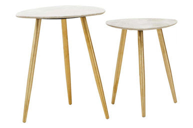 Orsina Cadio Shagreen Round Side Tables - Set of 2 with Gold Legs