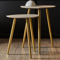 Orsina Cadio Shagreen Round Side Tables - Set of 2 with Gold Legs
