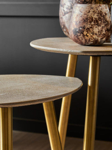Orsina Cadio Shagreen Round Side Tables - Set of 2 with Gold Legs