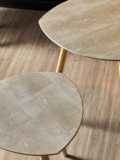 Orsina Cadio Shagreen Round Side Tables - Set of 2 with Gold Legs