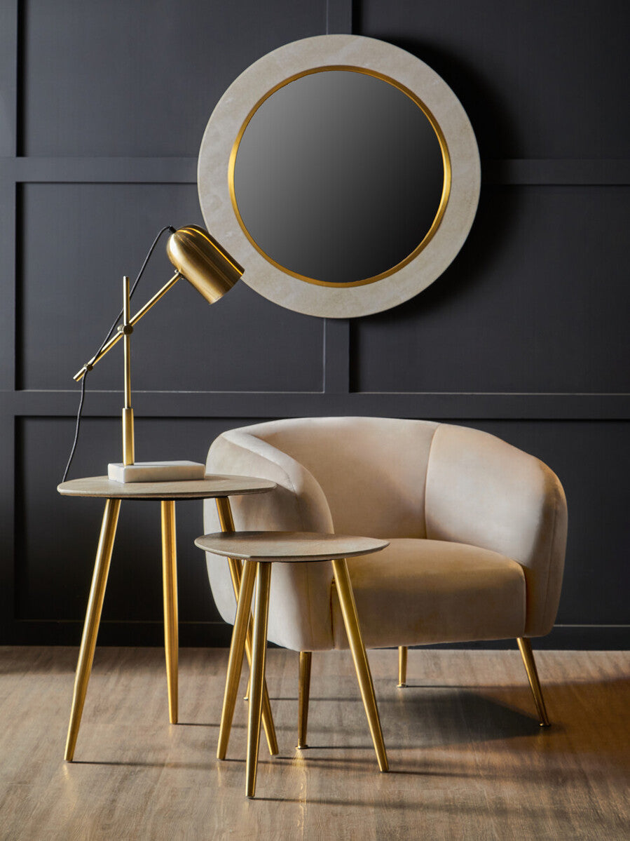 Orsina Cadio Shagreen Round Side Tables - Set of 2 with Gold Legs